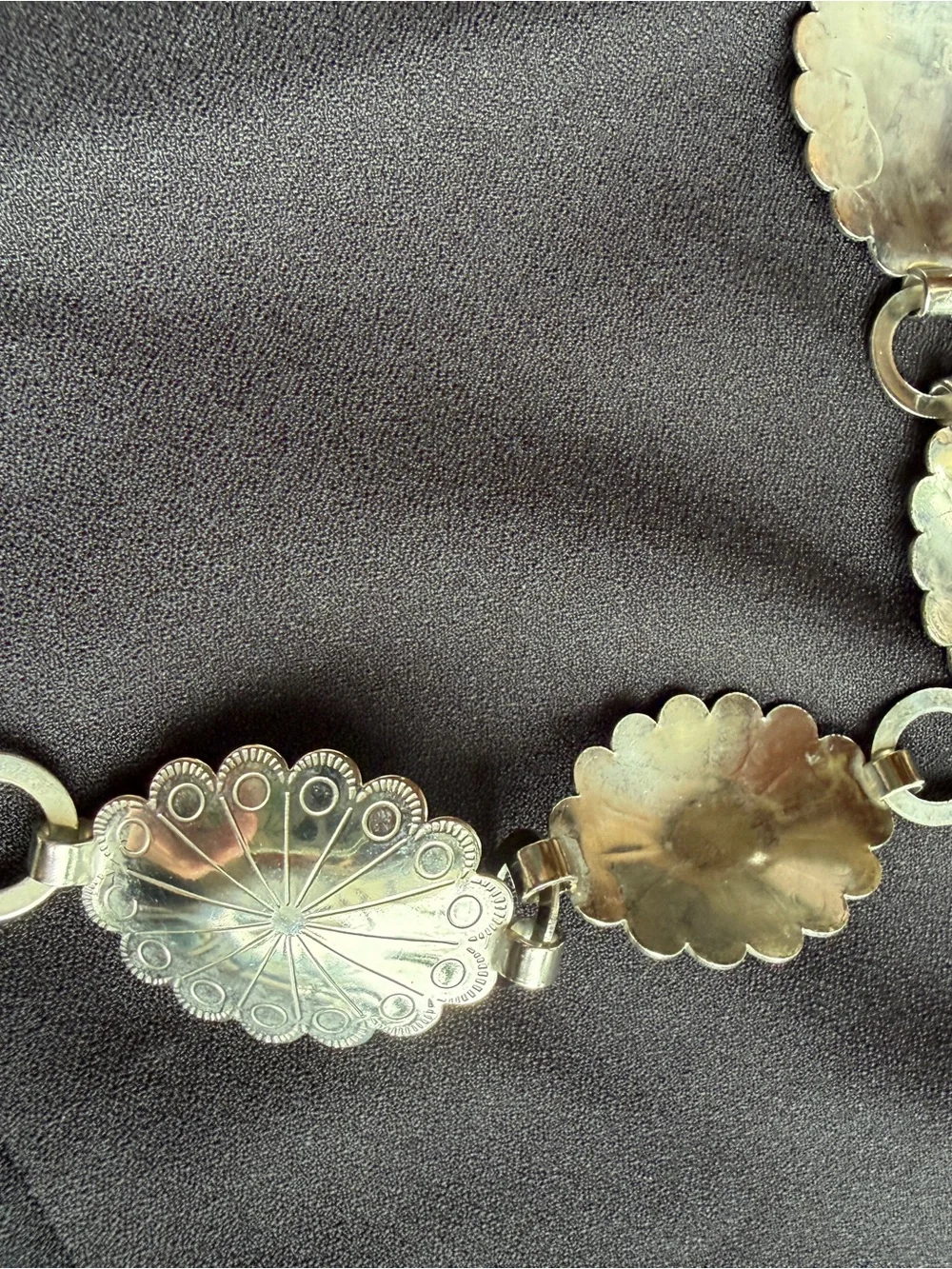 Vintage Floral Medallion Silver Chain Belt